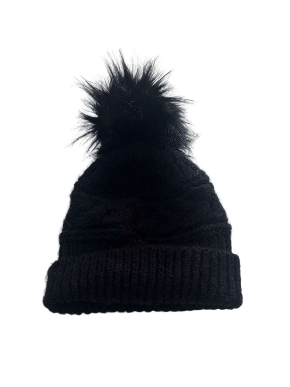 Aerie Black Chunky Knit Winter Beanie Hat With Black Pom Pom